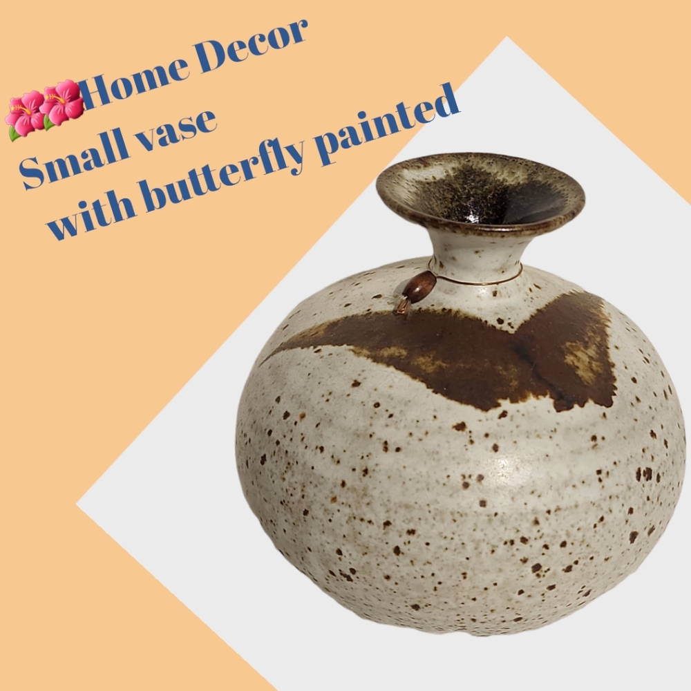 Home decor small vase rustic looking handpainted butterfly - Picture 1 of 10